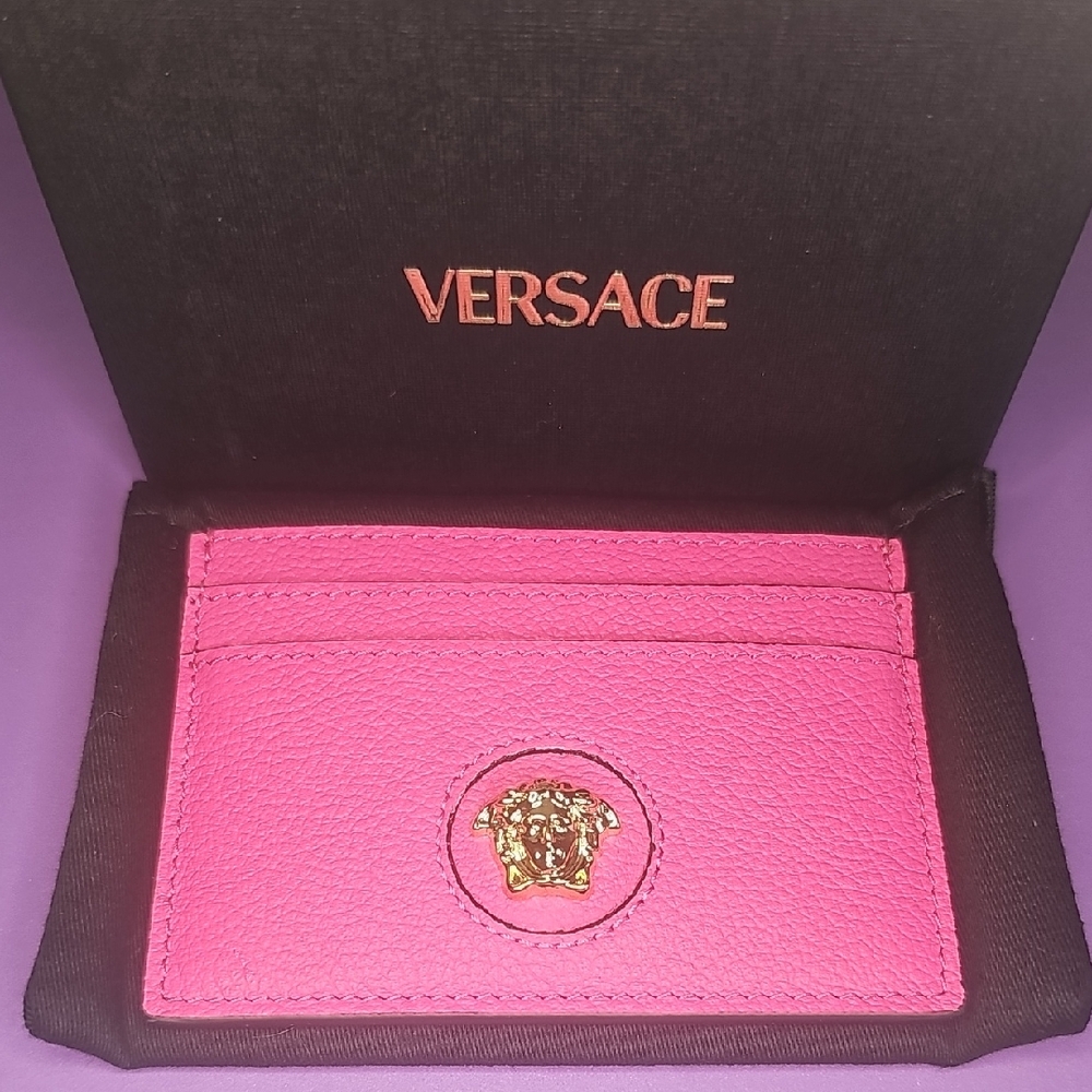 Versace Fuchsia Card Holder with Gold Medusa